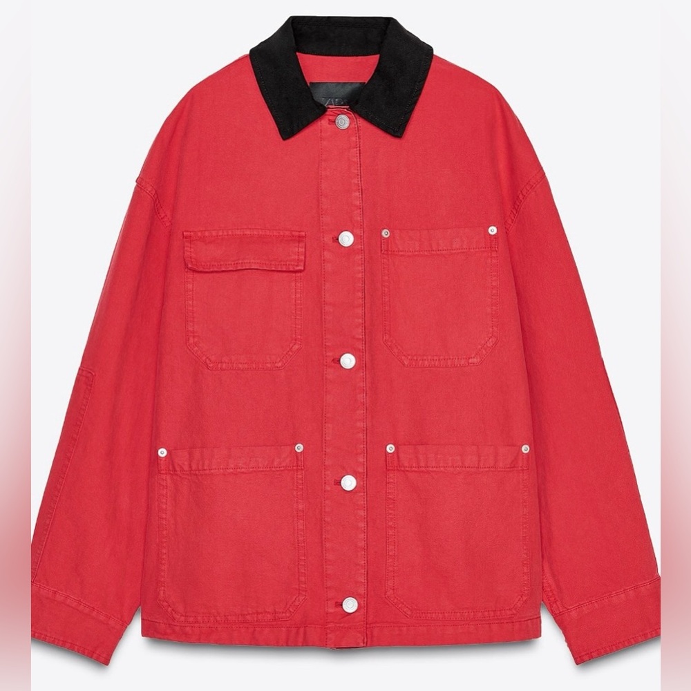 Zara Red & Black Jacket Shacket | Small | Front Patch Pockets | NWT - Picture 5 of 9
